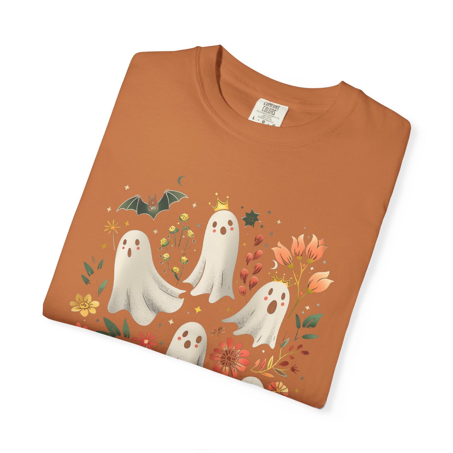 Whimsical Ghost T-Shirt | Halloween Apparel, Unisex Tee, Cute Ghost Design, Floral Graphic Tee, Casual Wear, Spooky Season