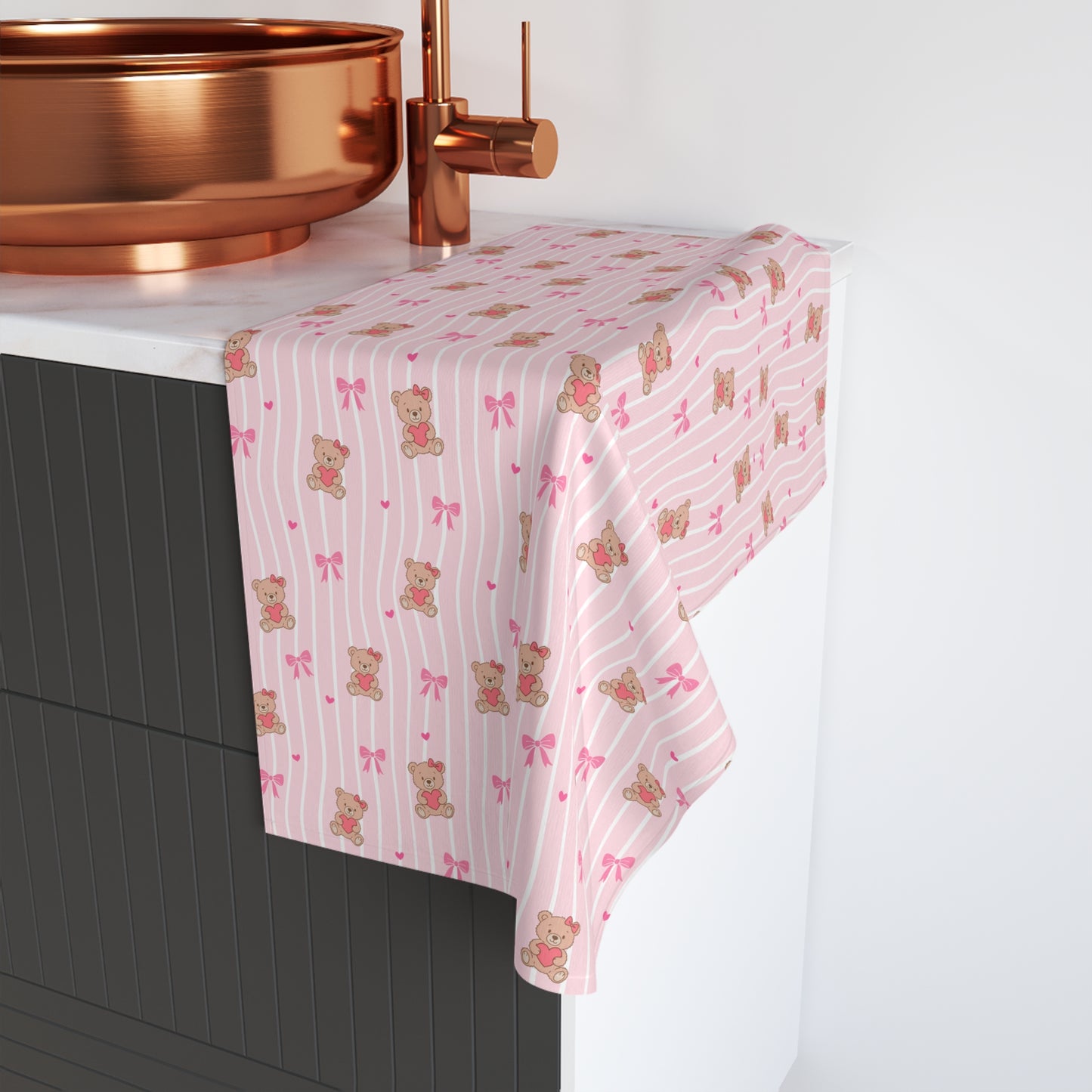 Pink Teddy Bear Pattern Hand Towel