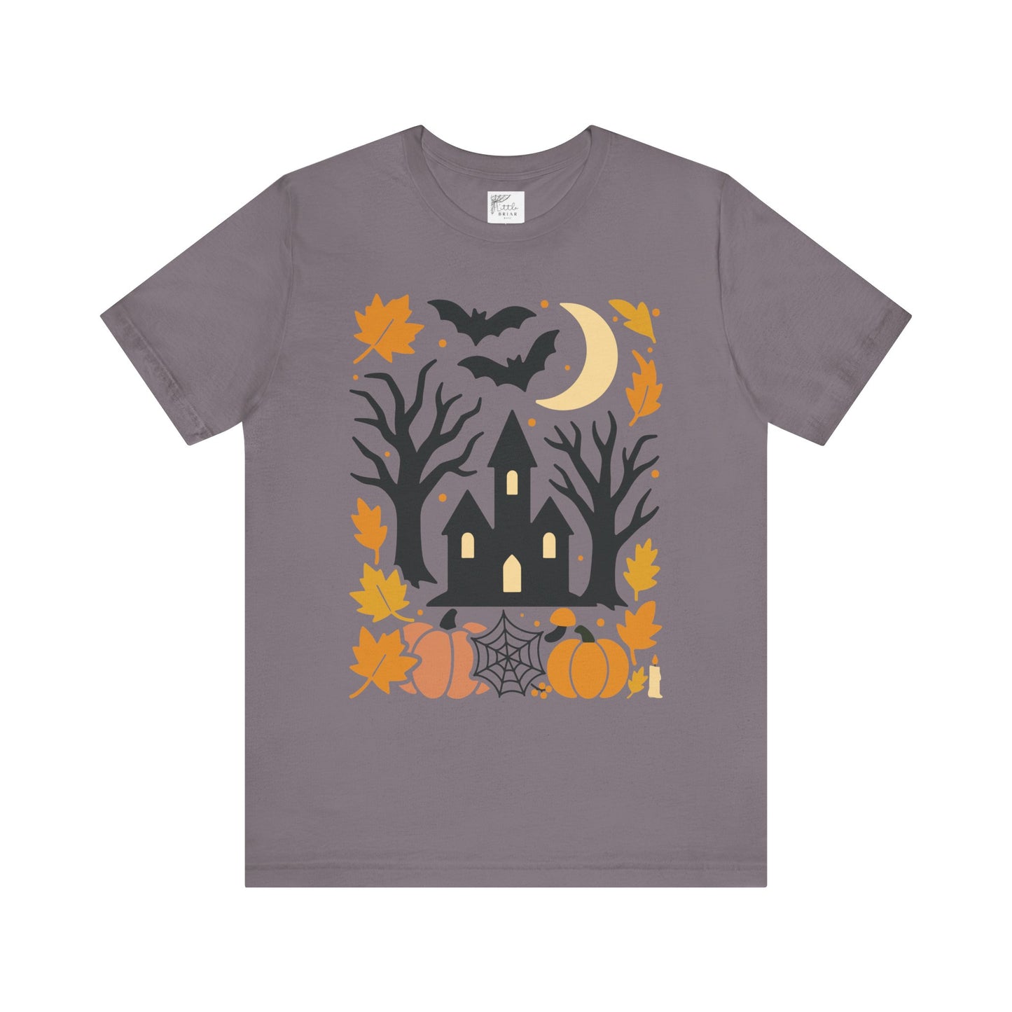 Halloween Haunted House Tee, Spooky Shirt, Fall Apparel, Unisex Halloween Top, Pumpkin & Bat Graphic Tee