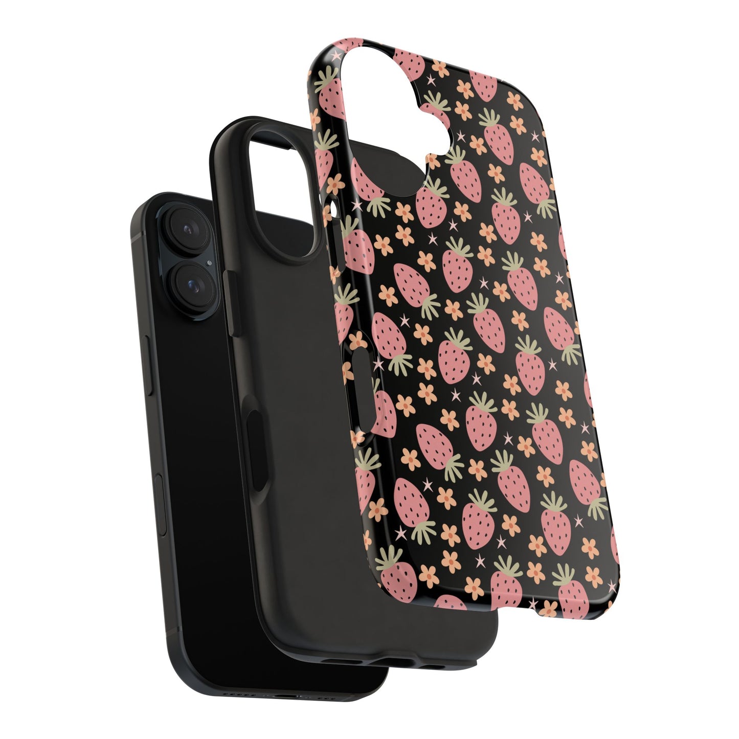 Cute Strawberry Pattern Tough Phone Cases, Floral Phone Cover, Protective Case, Gift for Her, Summer Vibes, Cute Accessories