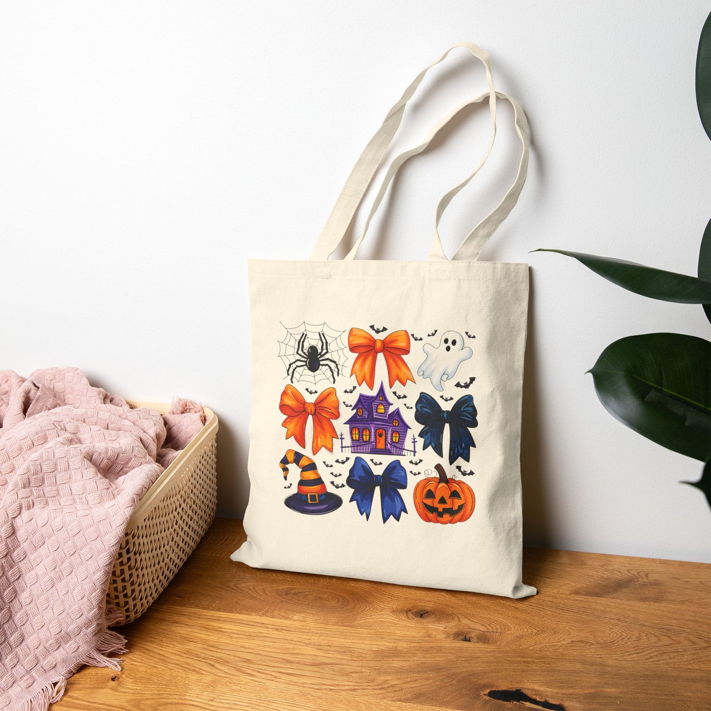 Halloween Graphic Cotton Canvas Tote Bag - Spooky Season Shopping, Eco-Friendly Gift, Trick or Treat Bag, Reusable Grocery Tote