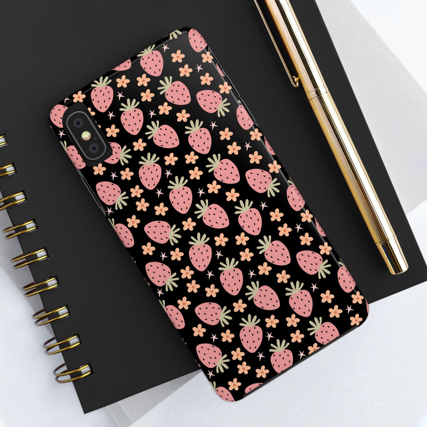 Cute Strawberry Pattern Tough Phone Cases, Floral Phone Cover, Protective Case, Gift for Her, Summer Vibes, Cute Accessories