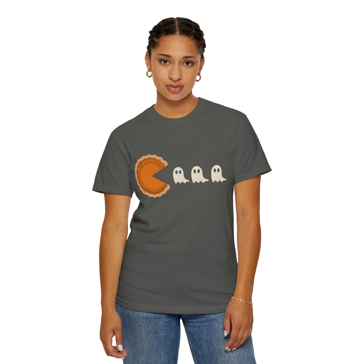 Pac-Man Pumpkin Pie Ghosts Unisex T-Shirt, Halloween Tee, Gamer Shirt, Fun Graphic Top, Gift for Gamers, Casual Wear