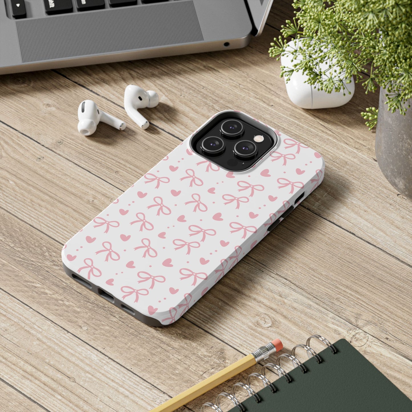 Love & Bows Tough Phone Cases for Girls, Cute Phone Cover, Valentine's Day Gift, Girly Accessories, Heart Pattern