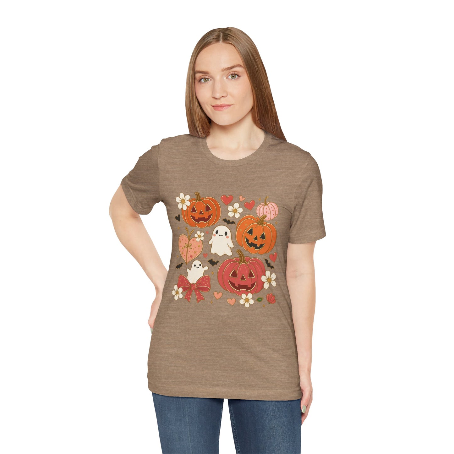 Halloween Ghost & Pumpkin Tee, Perfect for Fall, Halloween Parties, Cozy Autumn Wear, Unisex T-Shirt, Seasonal Gift Idea