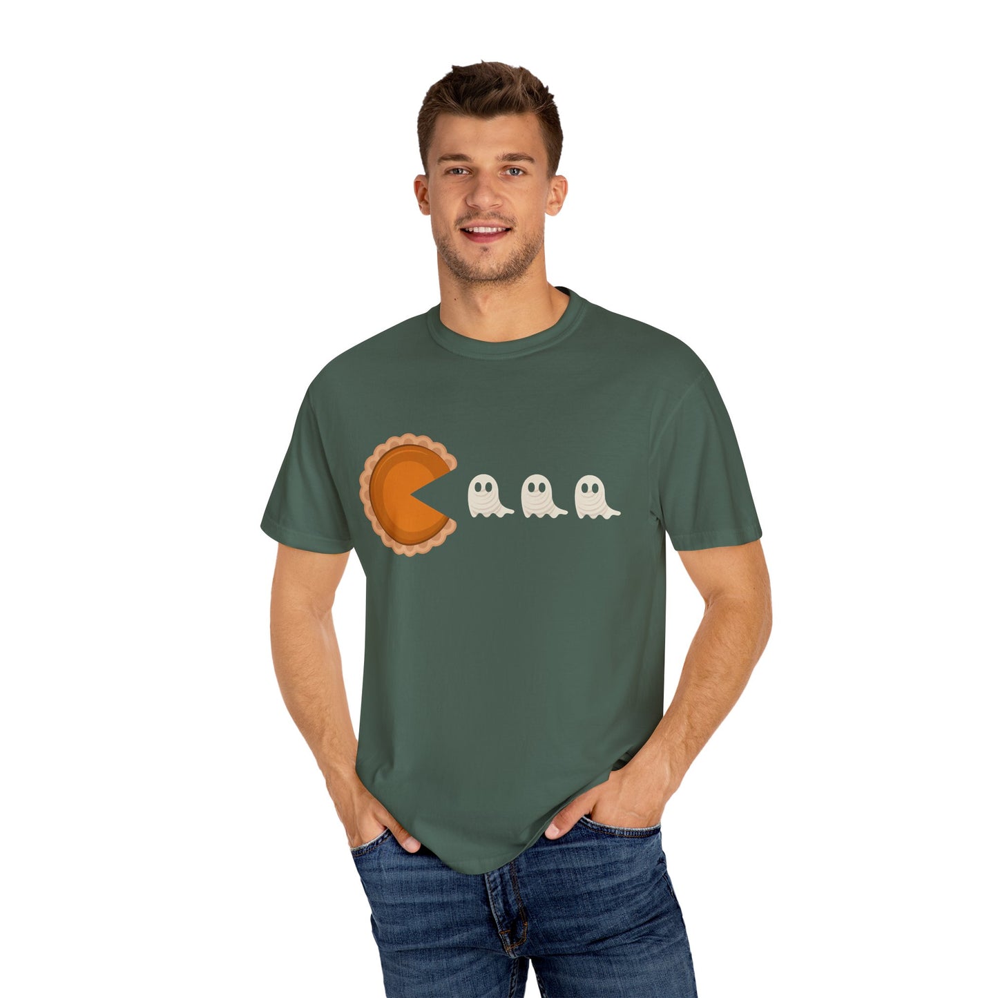 Pac-Man Pumpkin Pie Ghosts Unisex T-Shirt, Halloween Tee, Gamer Shirt, Fun Graphic Top, Gift for Gamers, Casual Wear