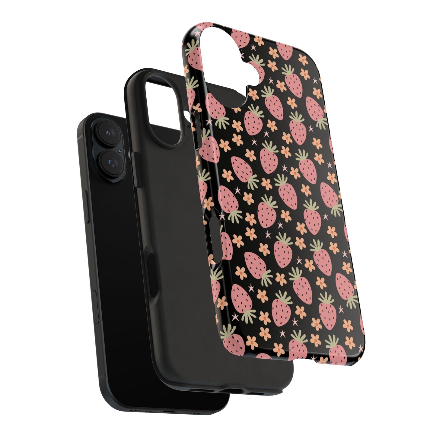 Cute Strawberry Pattern Tough Phone Cases, Floral Phone Cover, Protective Case, Gift for Her, Summer Vibes, Cute Accessories