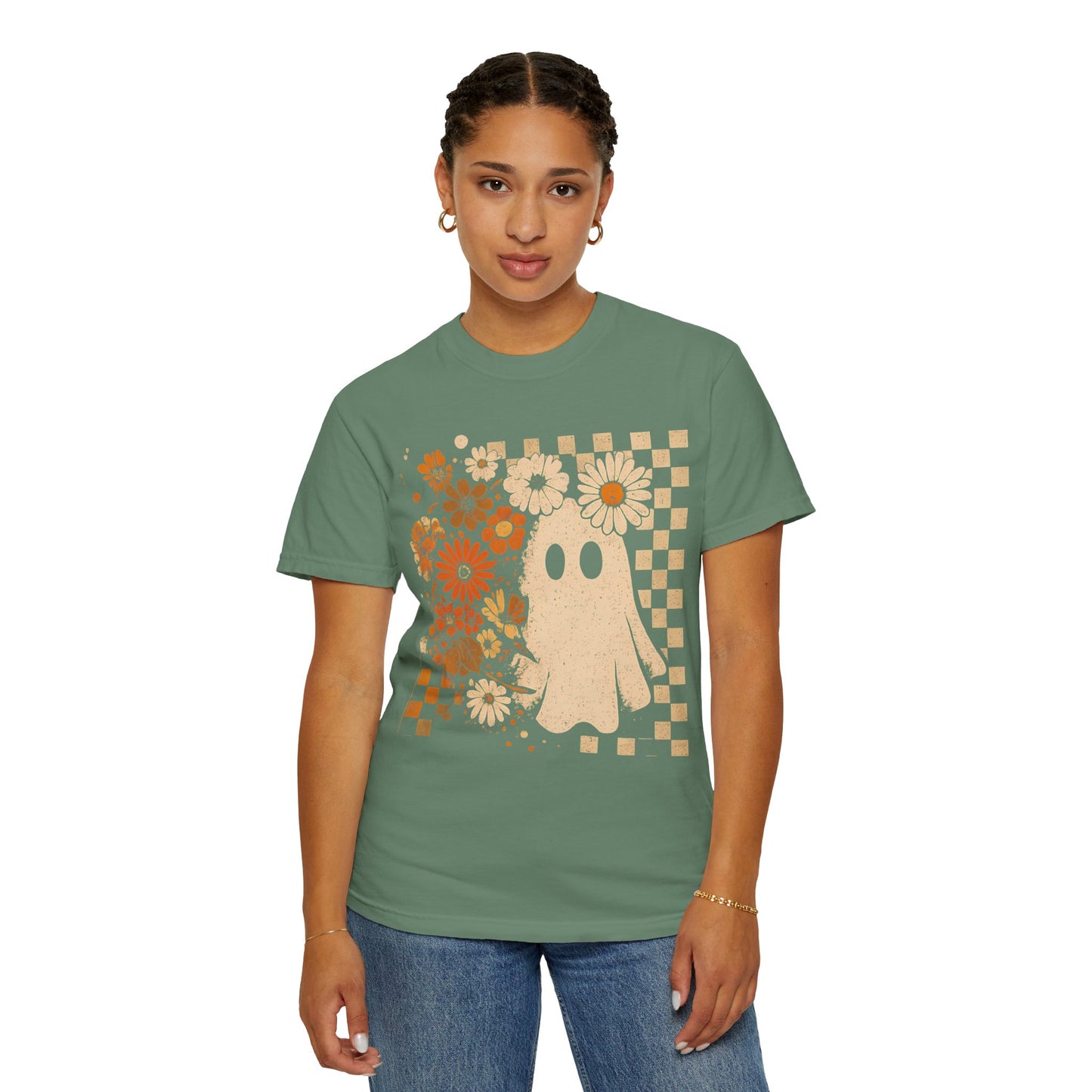 Whimsical Floral Ghost T-shirt, Casual Tee for Art Lovers, Perfect Gift for Halloween, Fall Fashion