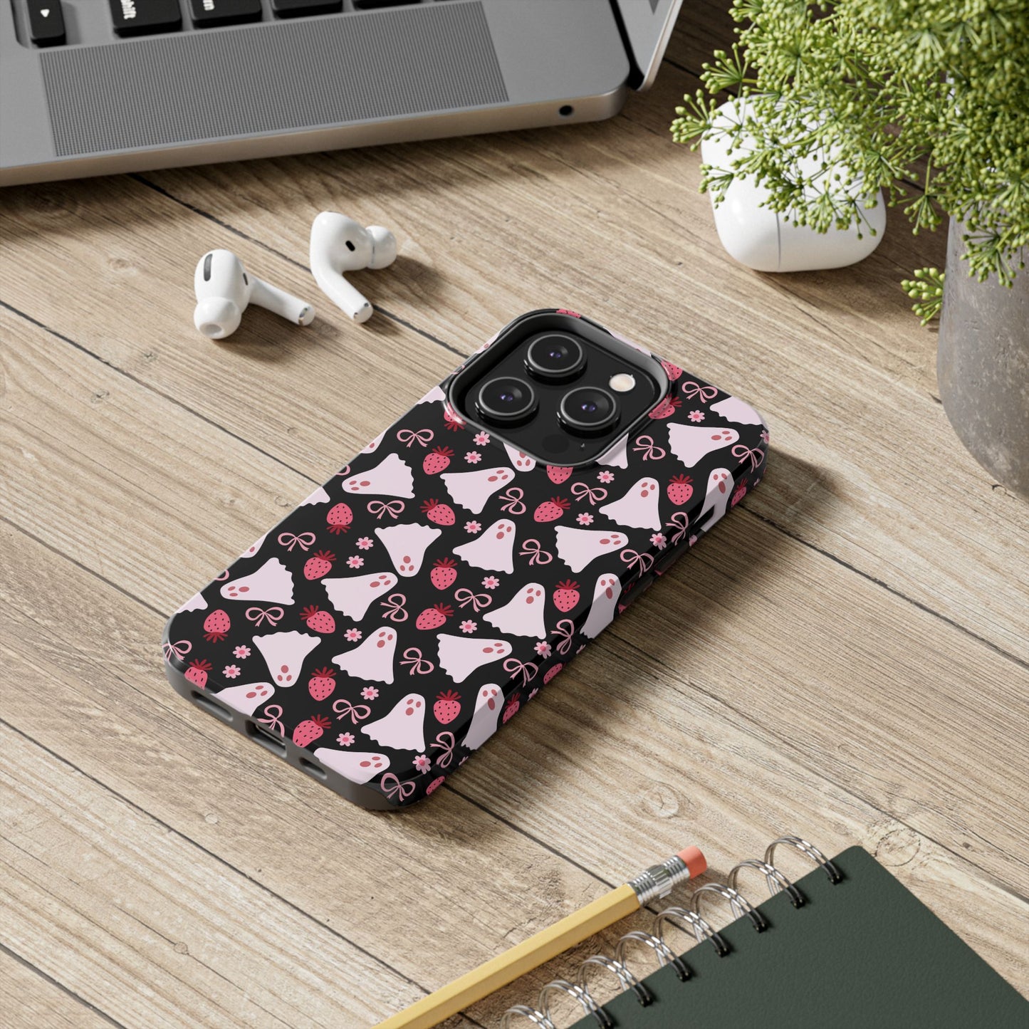 Cute Ghosts and Strawberries Phone Case | Tough Phone Cases, Halloween Accessories, Unique Gift Ideas, Spooky Aesthetic, Everyday Style