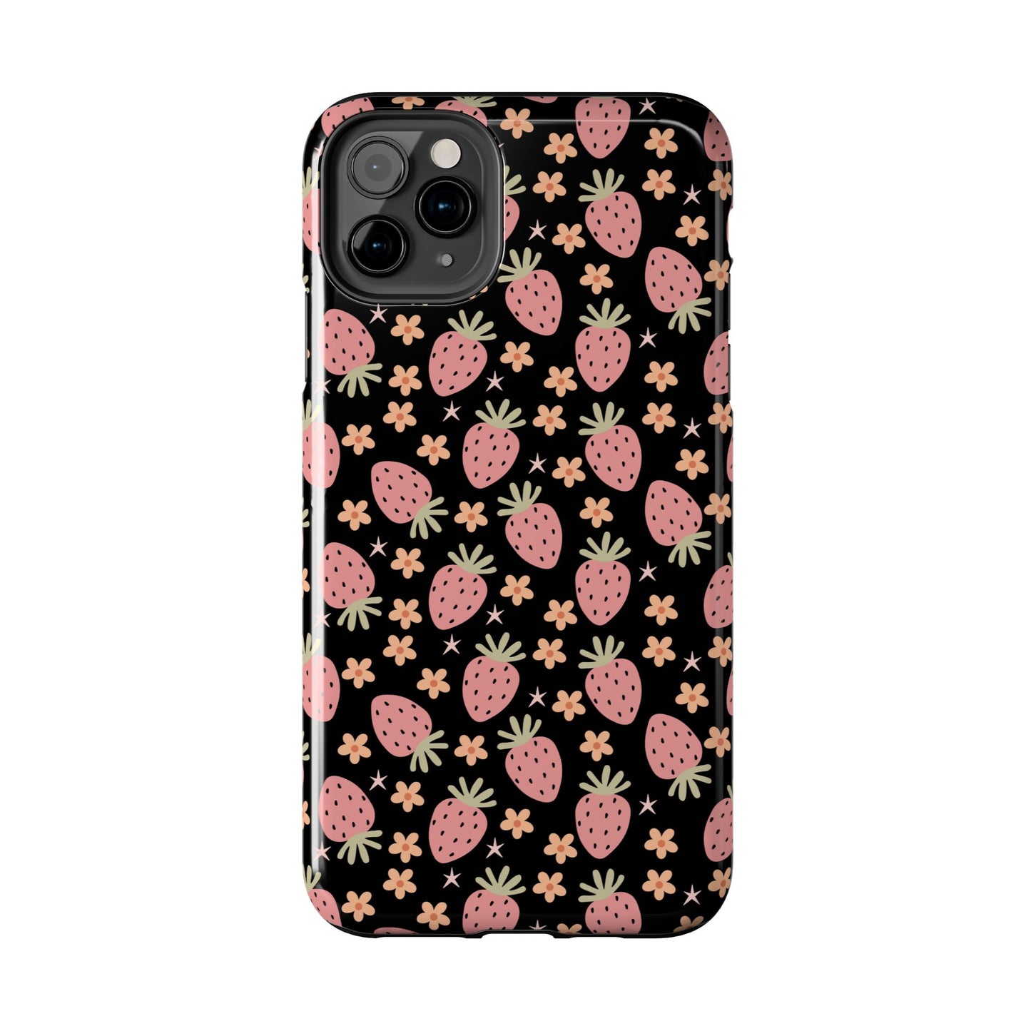 Cute Strawberry Pattern Tough Phone Cases, Floral Phone Cover, Protective Case, Gift for Her, Summer Vibes, Cute Accessories