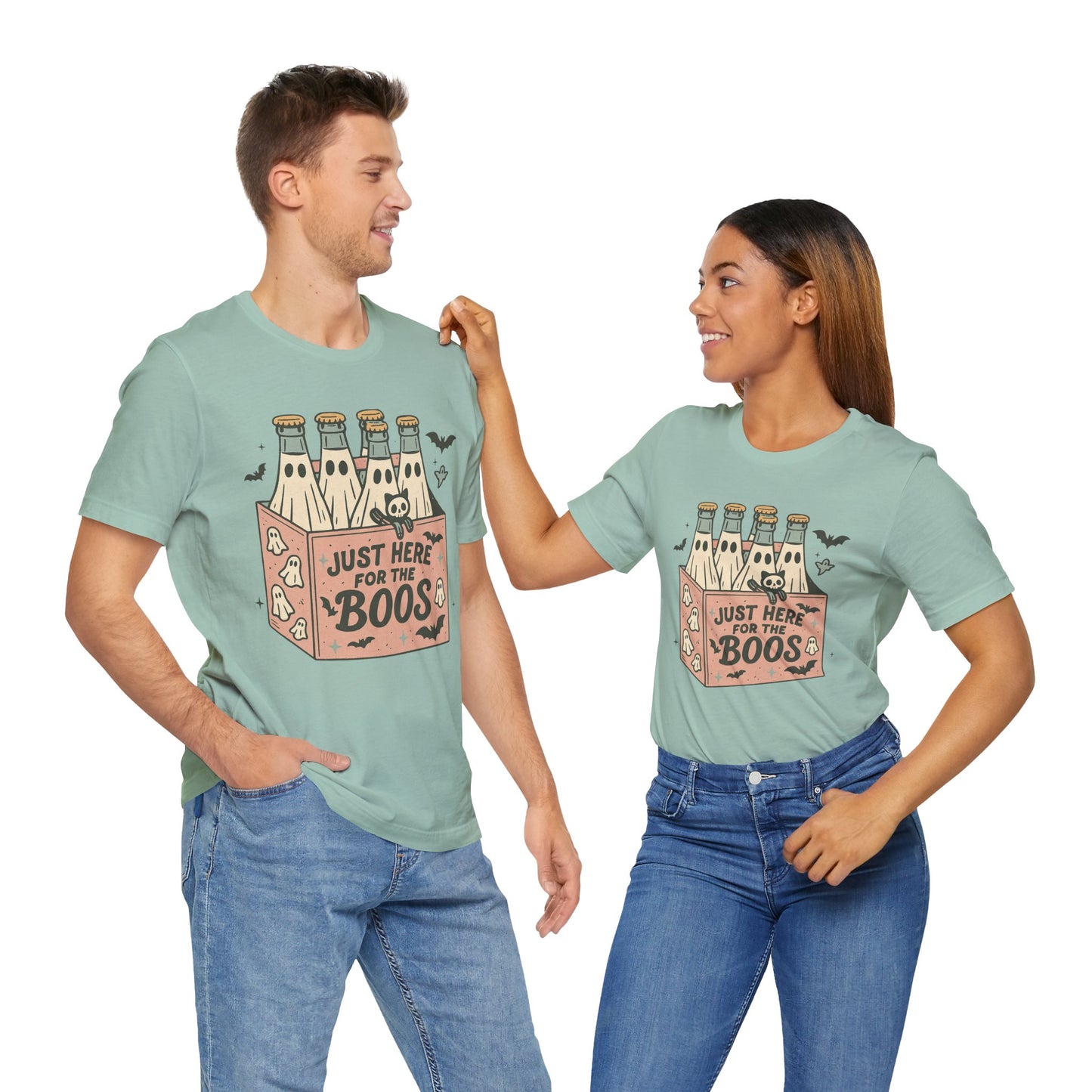 Halloween Vibes Unisex Tee - Just Here for the Boos, Fun Halloween Shirt, Party Wear, Gag Gift, Ghostly Spirit Classy Wear