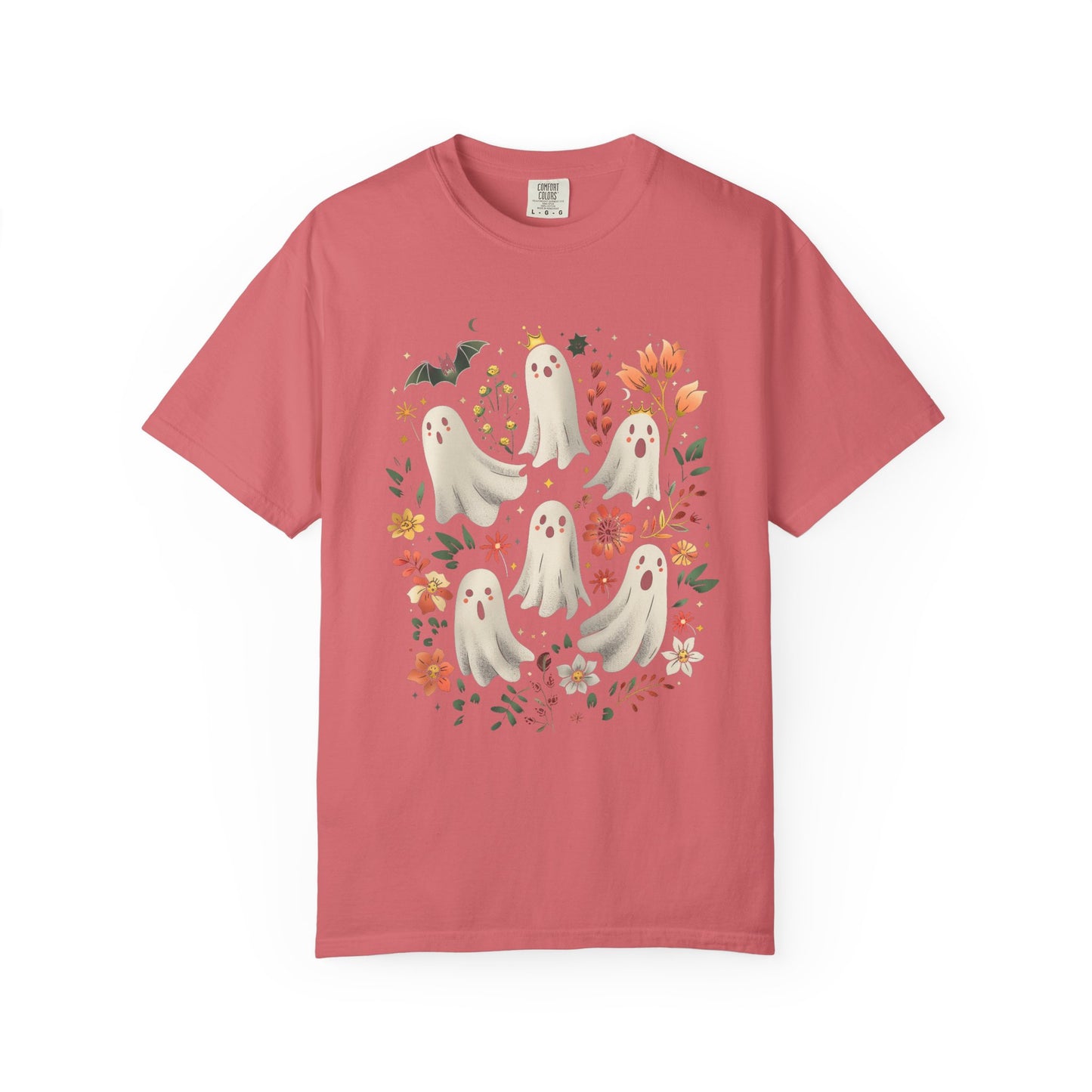 Whimsical Ghost T-Shirt | Halloween Apparel, Unisex Tee, Cute Ghost Design, Floral Graphic Tee, Casual Wear, Spooky Season