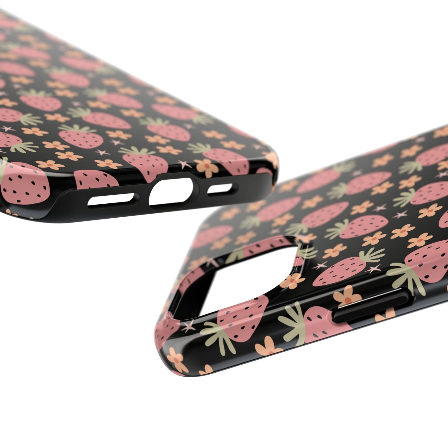 Cute Strawberry Pattern Tough Phone Cases, Floral Phone Cover, Protective Case, Gift for Her, Summer Vibes, Cute Accessories