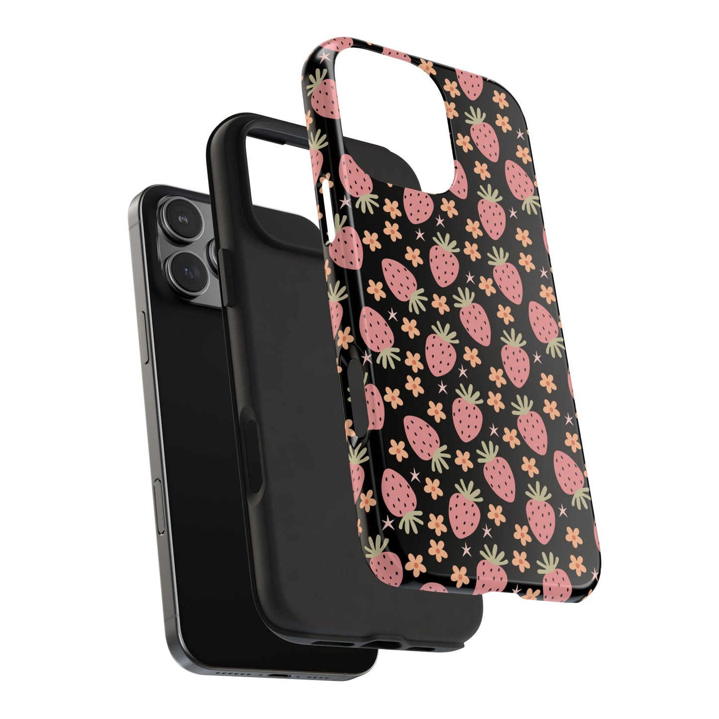 Cute Strawberry Pattern Tough Phone Cases, Floral Phone Cover, Protective Case, Gift for Her, Summer Vibes, Cute Accessories