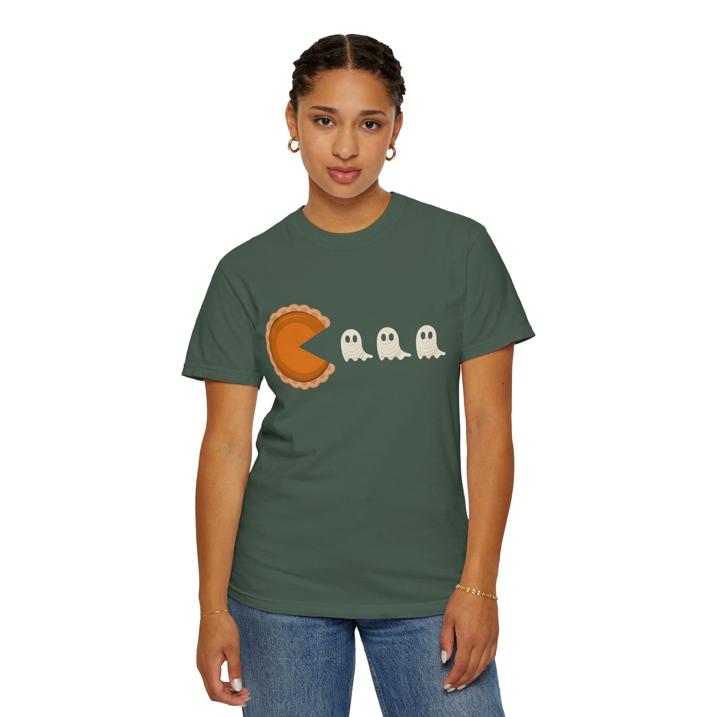 Pac-Man Pumpkin Pie Ghosts Unisex T-Shirt, Halloween Tee, Gamer Shirt, Fun Graphic Top, Gift for Gamers, Casual Wear