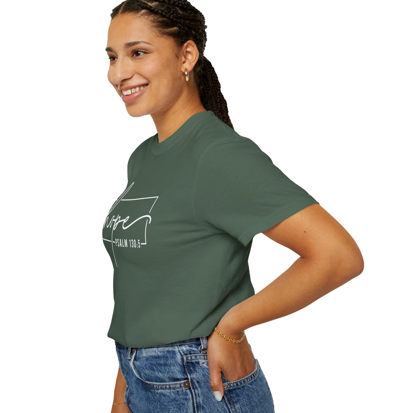 Hope T-Shirt, Garment-Dyed Tee, Inspirational Apparel, Christian Gift, Faith-Based Fashion, Psalm 130:5 Quote Shirt