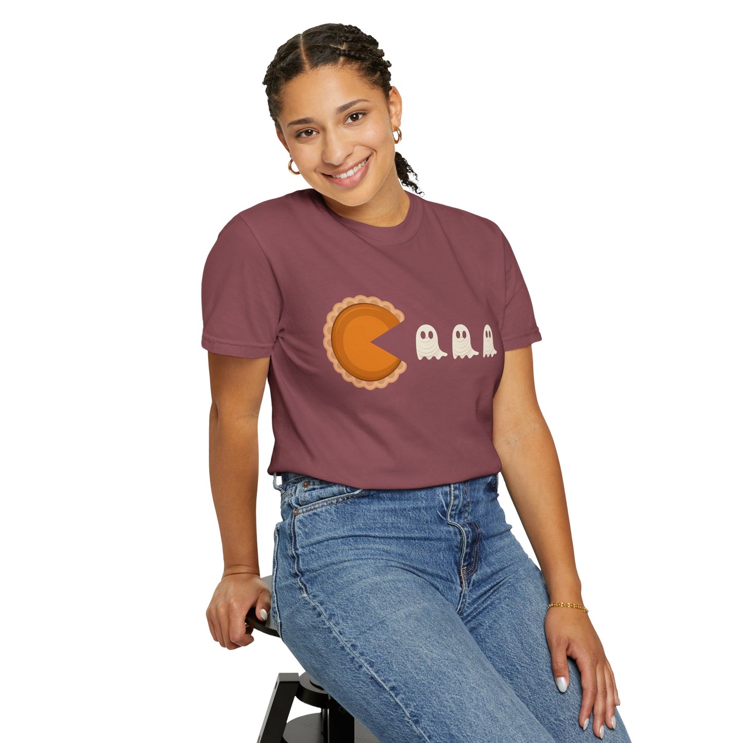 Pac-Man Pumpkin Pie Ghosts Unisex T-Shirt, Halloween Tee, Gamer Shirt, Fun Graphic Top, Gift for Gamers, Casual Wear