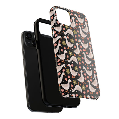 Cute Duck Pattern Phone Case, Stylish Tough Case, Gift for Duck Lovers, Floral Design, Unique Mobile Cover