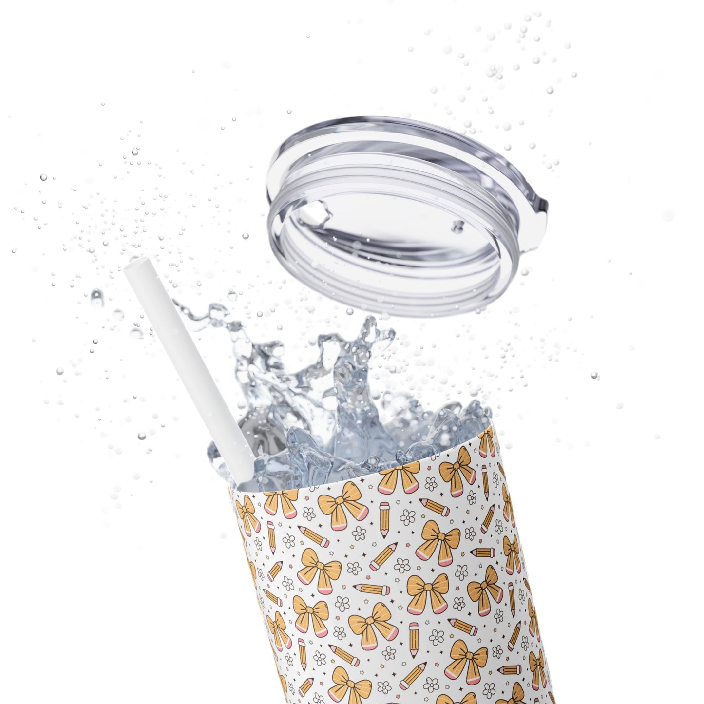 Butterfly Pattern Skinny Tumbler with Straw, Floral Travel Mug, Cute Drinkware, Summer Outing Accessory, Gift for Her