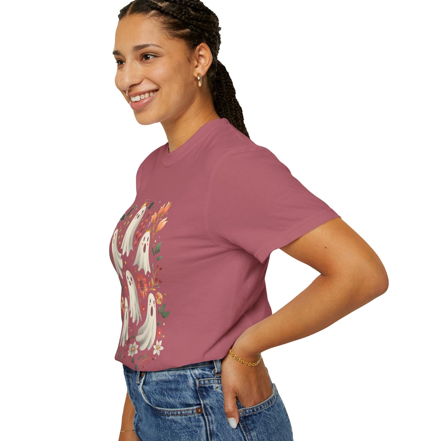 Whimsical Ghost T-Shirt | Halloween Apparel, Unisex Tee, Cute Ghost Design, Floral Graphic Tee, Casual Wear, Spooky Season