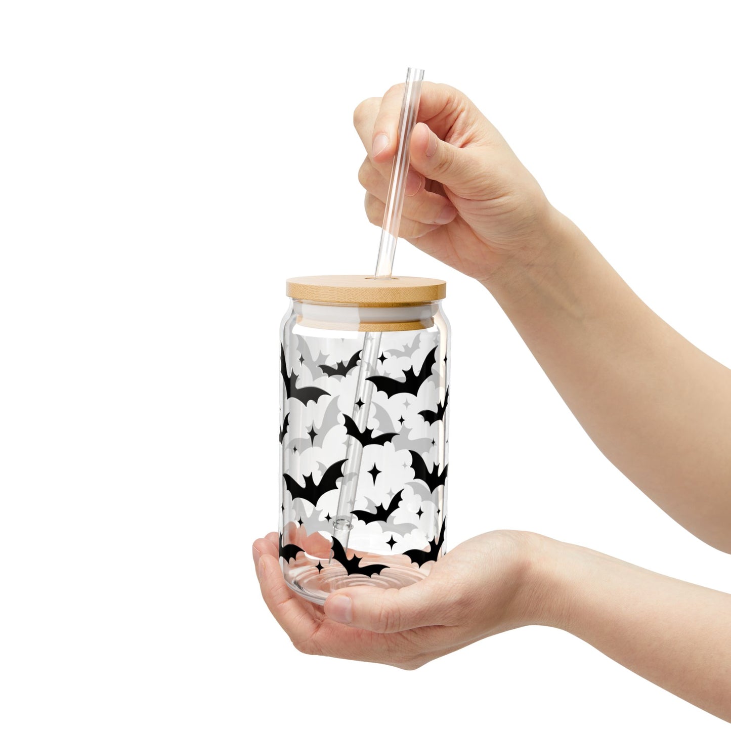 Halloween Bat Sipper Glass | 16oz Drinkware, Unique Glass Mug, Spooky Decor, Party Favor, Water Bottle