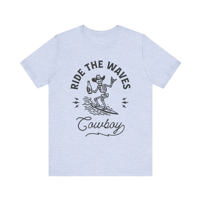Surfing Skeleton Tee - Ride the Waves Cowboy Shirt, Beachwear, Summer Vibes, Gift for Surfers, Casual T-Shirt