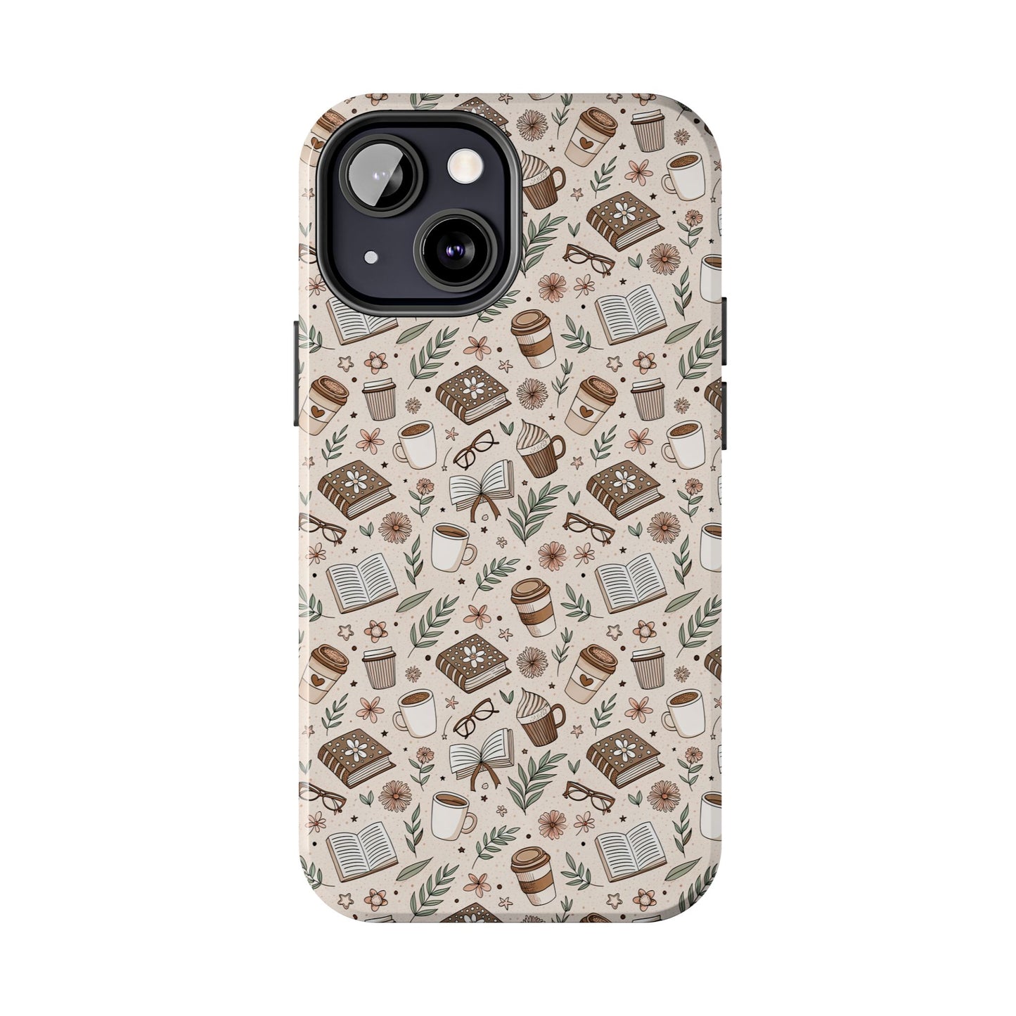 Cozy Books & Brews Tough Phone Cases - Literary Gift, Cute Coffee Pattern, Book Lover Accessory, Unique Phone Cover, Gift for Readers