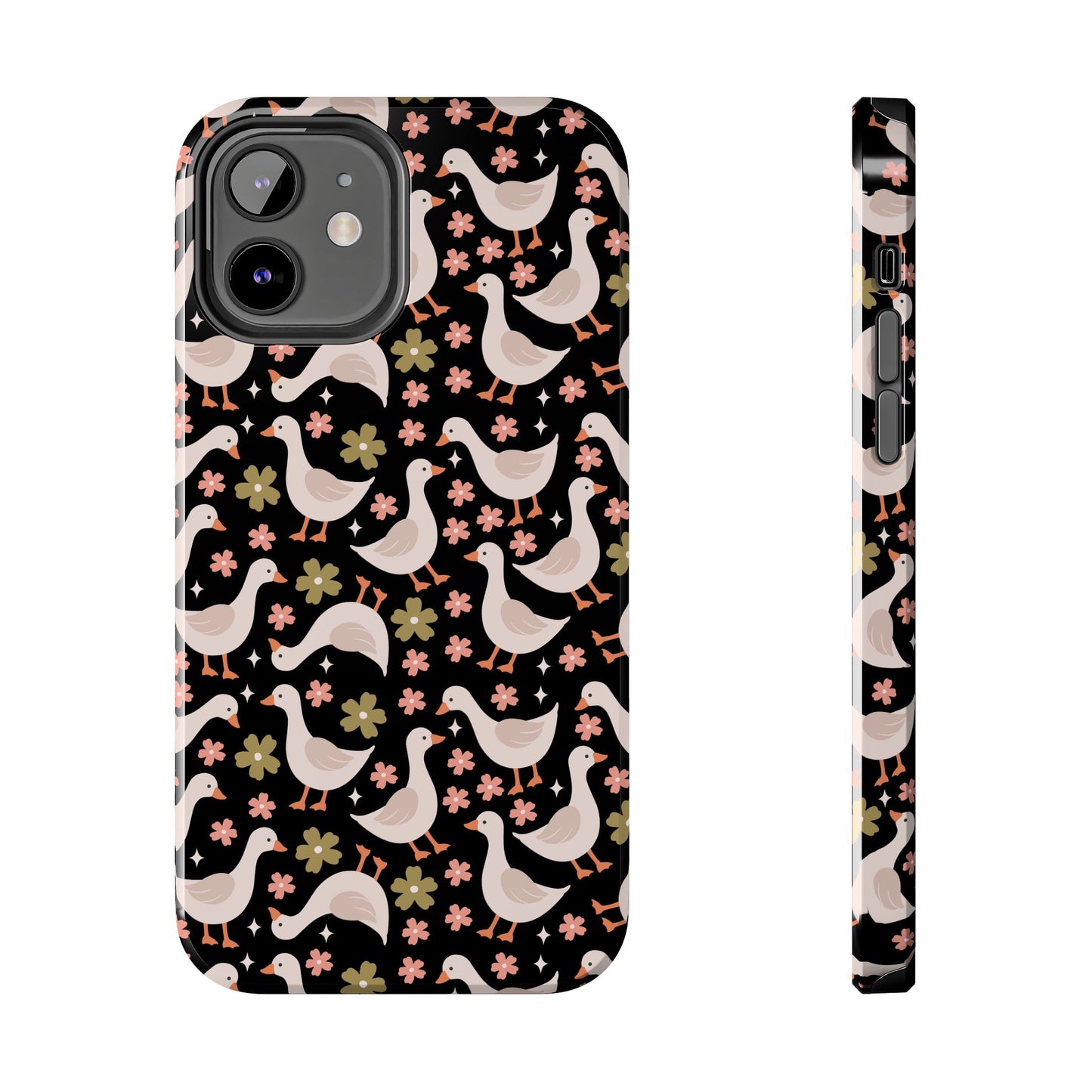 Cute Duck Pattern Phone Case, Stylish Tough Case, Gift for Duck Lovers, Floral Design, Unique Mobile Cover