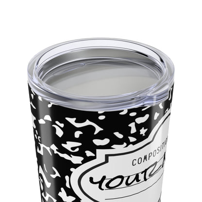 Personalized Composition Book Tumbler, Custom 20oz Travel Mug, Black and White Insulated Cup, Ideal for Students, Teachers, Graduation Gift