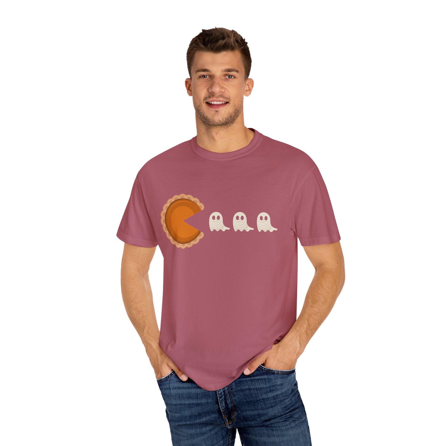 Pac-Man Pumpkin Pie Ghosts Unisex T-Shirt, Halloween Tee, Gamer Shirt, Fun Graphic Top, Gift for Gamers, Casual Wear