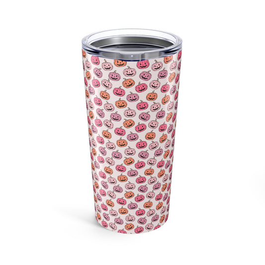 Cute Pumpkin Pattern Tumbler, 20oz Insulated Travel Mug, Fall Coffee Cup, Halloween Gift, Eco-Friendly Drinkware