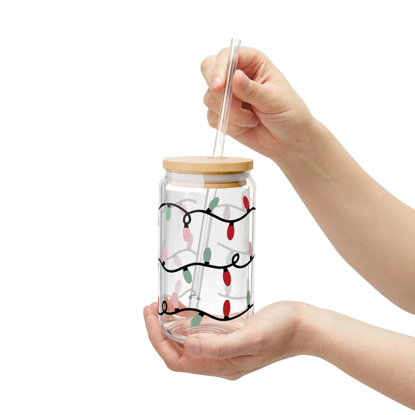 Festive Sipper Glass, 16oz - Holiday Drinkware, Christmas Gifts, Reusable Glass, Eco-Friendly, Party Essentials