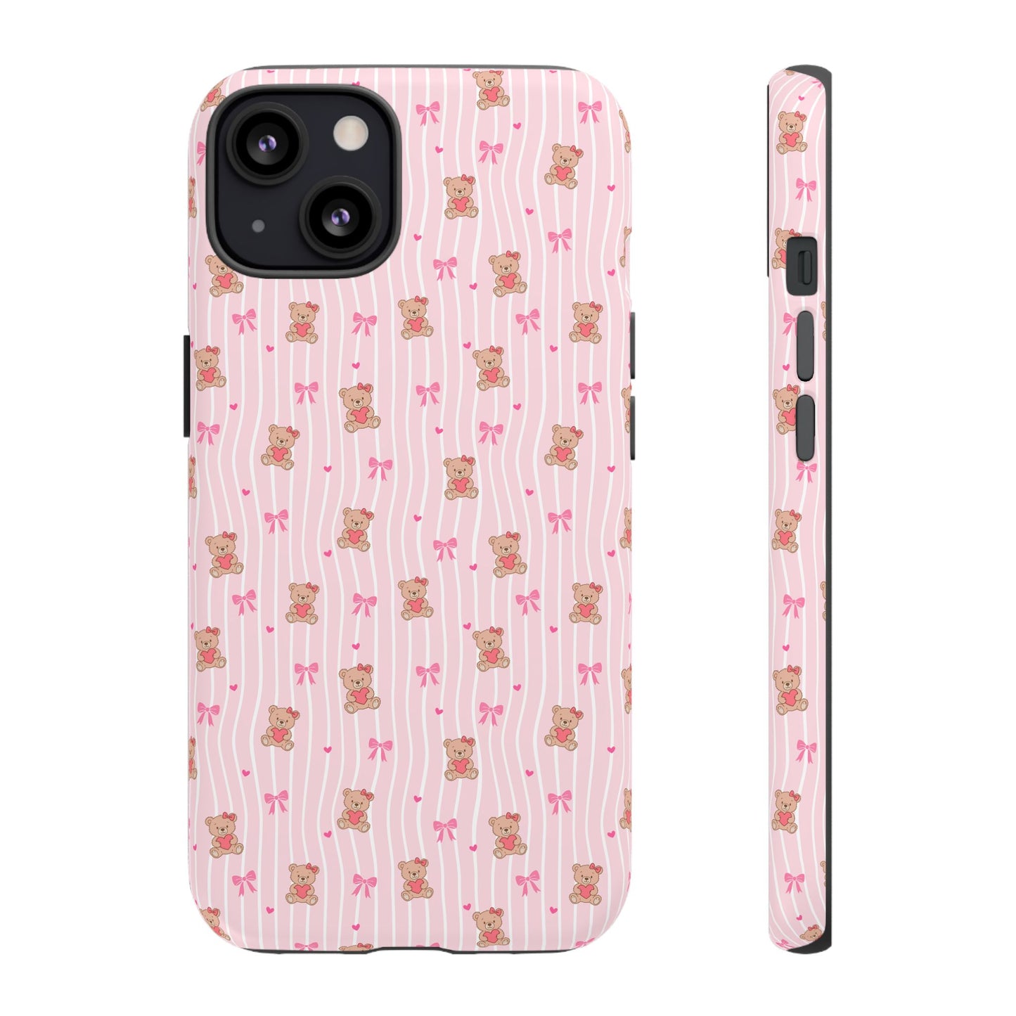 Cute Teddy Bear Pink Stripe Phone Case