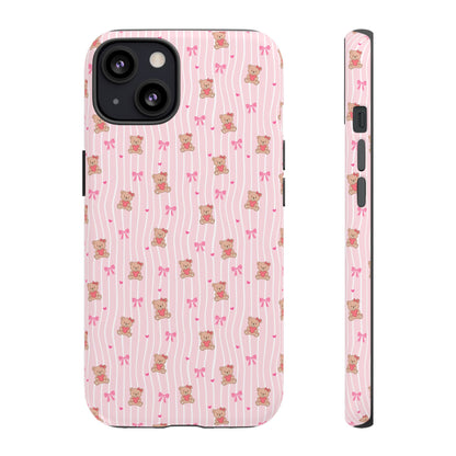 Cute Teddy Bear Pink Stripe Phone Case