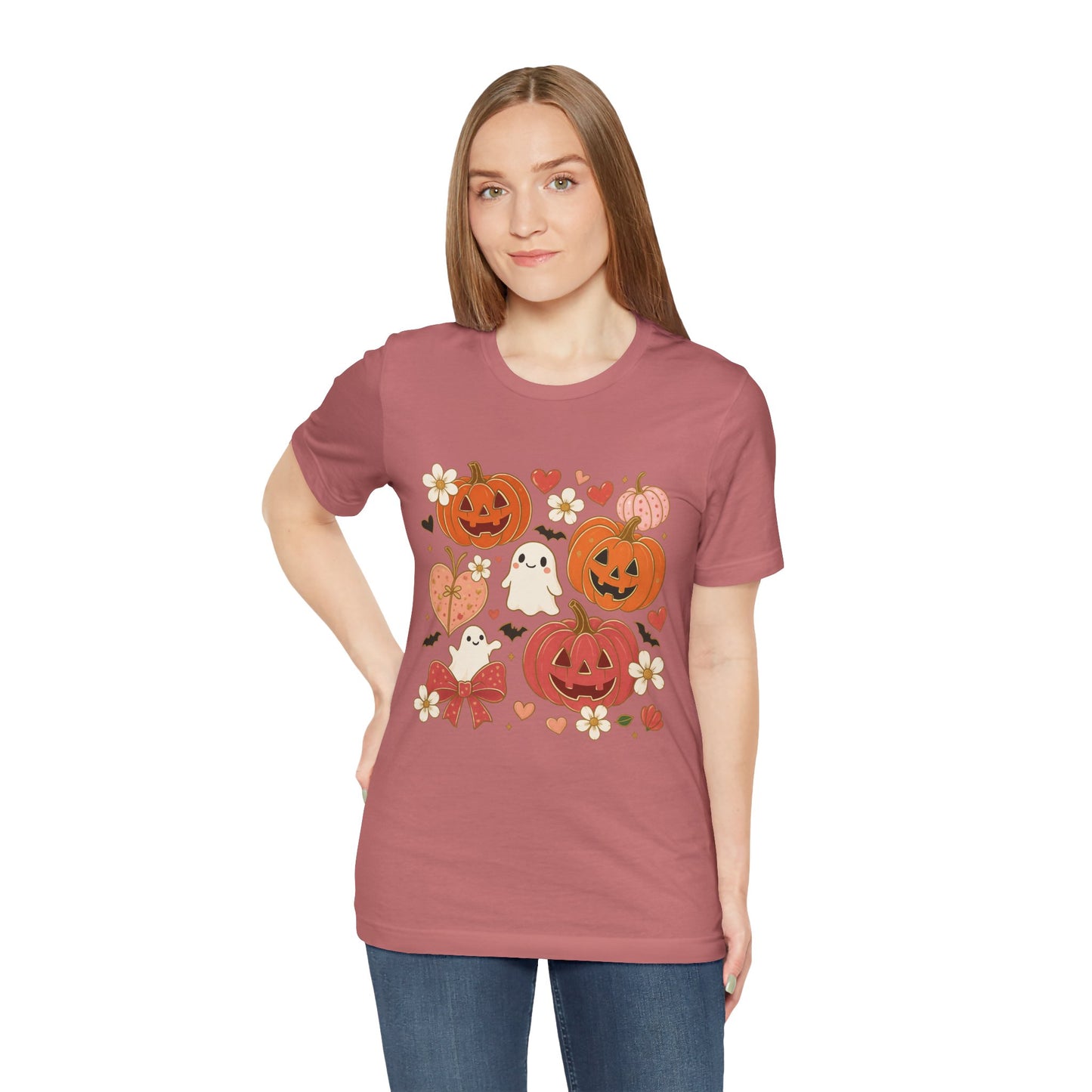 Halloween Ghost & Pumpkin Tee, Perfect for Fall, Halloween Parties, Cozy Autumn Wear, Unisex T-Shirt, Seasonal Gift Idea