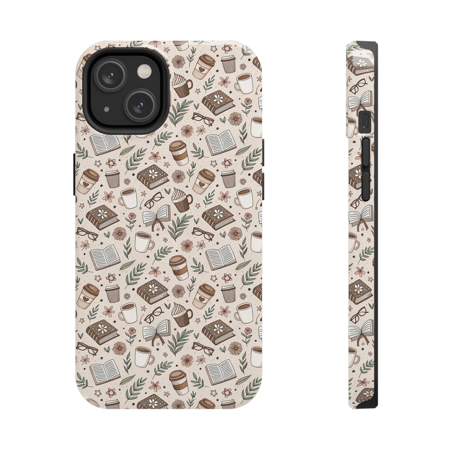 Cozy Books & Brews Tough Phone Cases - Literary Gift, Cute Coffee Pattern, Book Lover Accessory, Unique Phone Cover, Gift for Readers