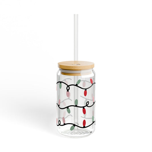 Festive Sipper Glass, 16oz - Holiday Drinkware, Christmas Gifts, Reusable Glass, Eco-Friendly, Party Essentials