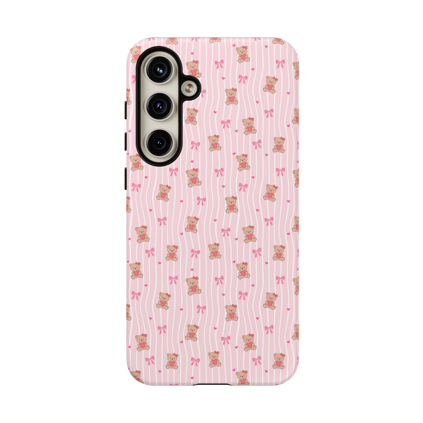 Cute Teddy Bear Pink Stripe Phone Case