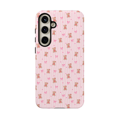 Cute Teddy Bear Pink Stripe Phone Case
