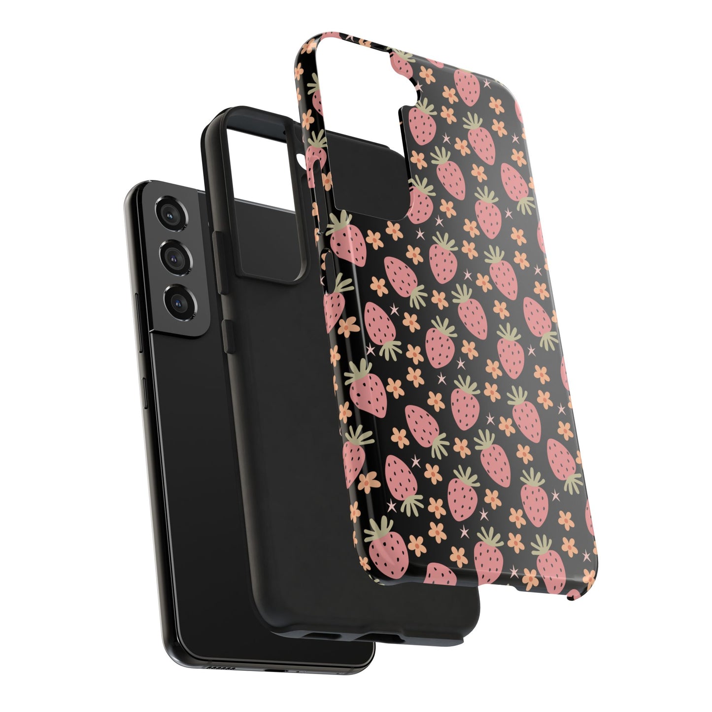 Cute Strawberry Pattern Tough Phone Cases, Floral Phone Cover, Protective Case, Gift for Her, Summer Vibes, Cute Accessories