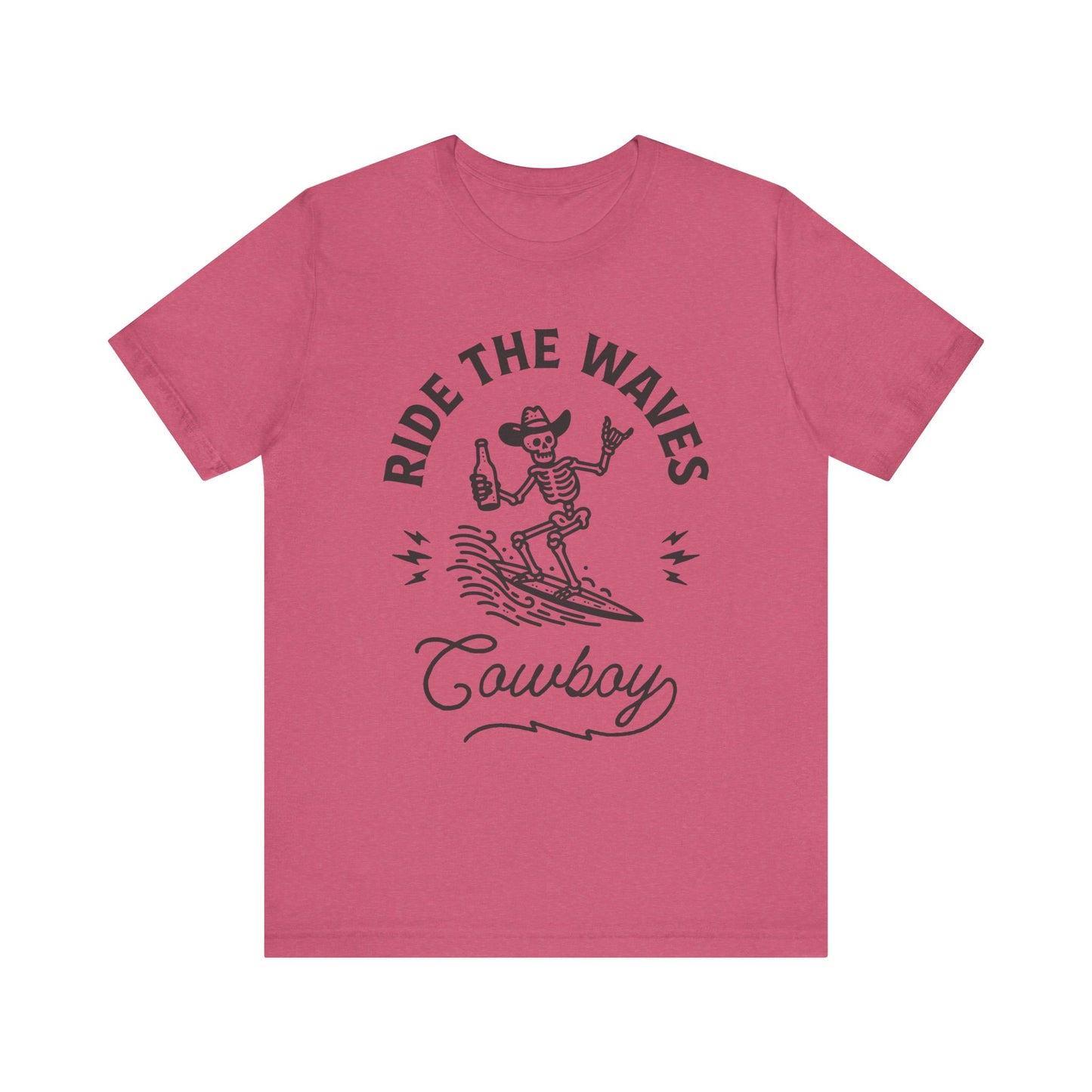 Surfing Skeleton Tee - Ride the Waves Cowboy Shirt, Beachwear, Summer Vibes, Gift for Surfers, Casual T-Shirt