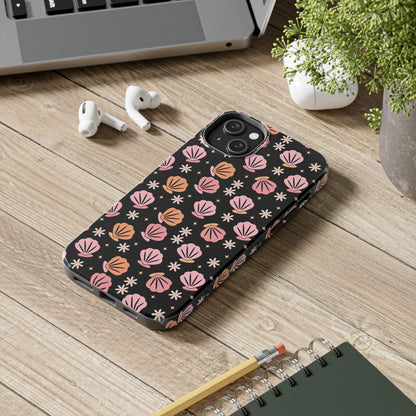 Floral Tough Phone Cases for Trendy Protection, Shell Pattern Phone Cover, Vibrant Floral Case, Girly Gift, Cute Tech Accessories