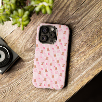 Cute Teddy Bear Pink Stripe Phone Case