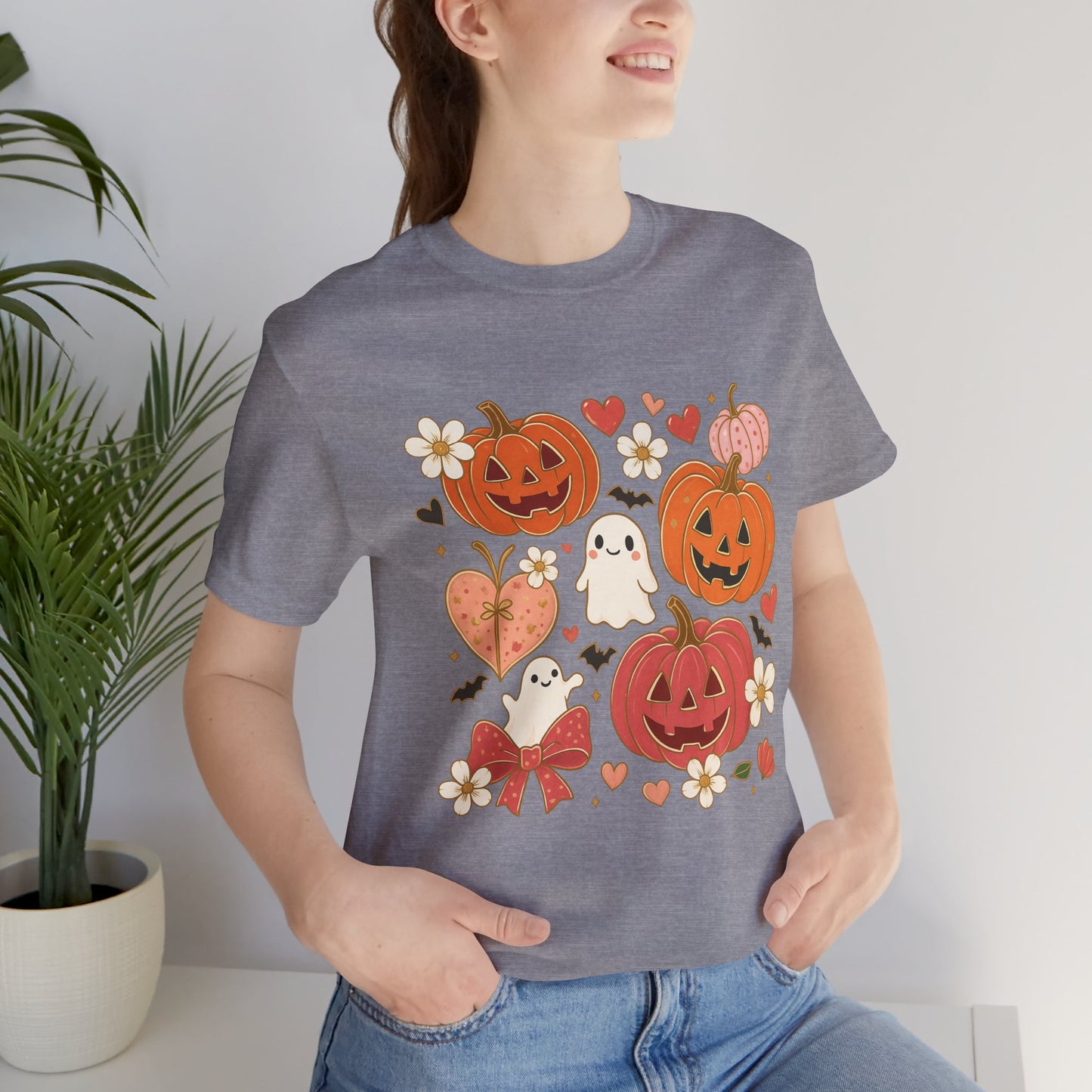 Halloween Ghost & Pumpkin Tee, Perfect for Fall, Halloween Parties, Cozy Autumn Wear, Unisex T-Shirt, Seasonal Gift Idea