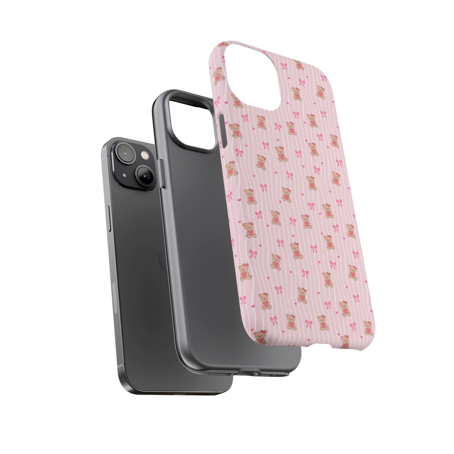 Cute Teddy Bear Pink Stripe Phone Case