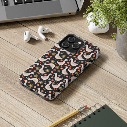 Cute Duck Pattern Phone Case, Stylish Tough Case, Gift for Duck Lovers, Floral Design, Unique Mobile Cover