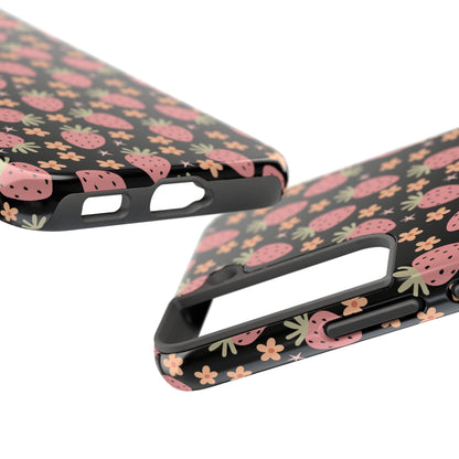 Cute Strawberry Pattern Tough Phone Cases, Floral Phone Cover, Protective Case, Gift for Her, Summer Vibes, Cute Accessories