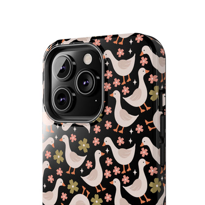 Cute Duck Pattern Phone Case, Stylish Tough Case, Gift for Duck Lovers, Floral Design, Unique Mobile Cover