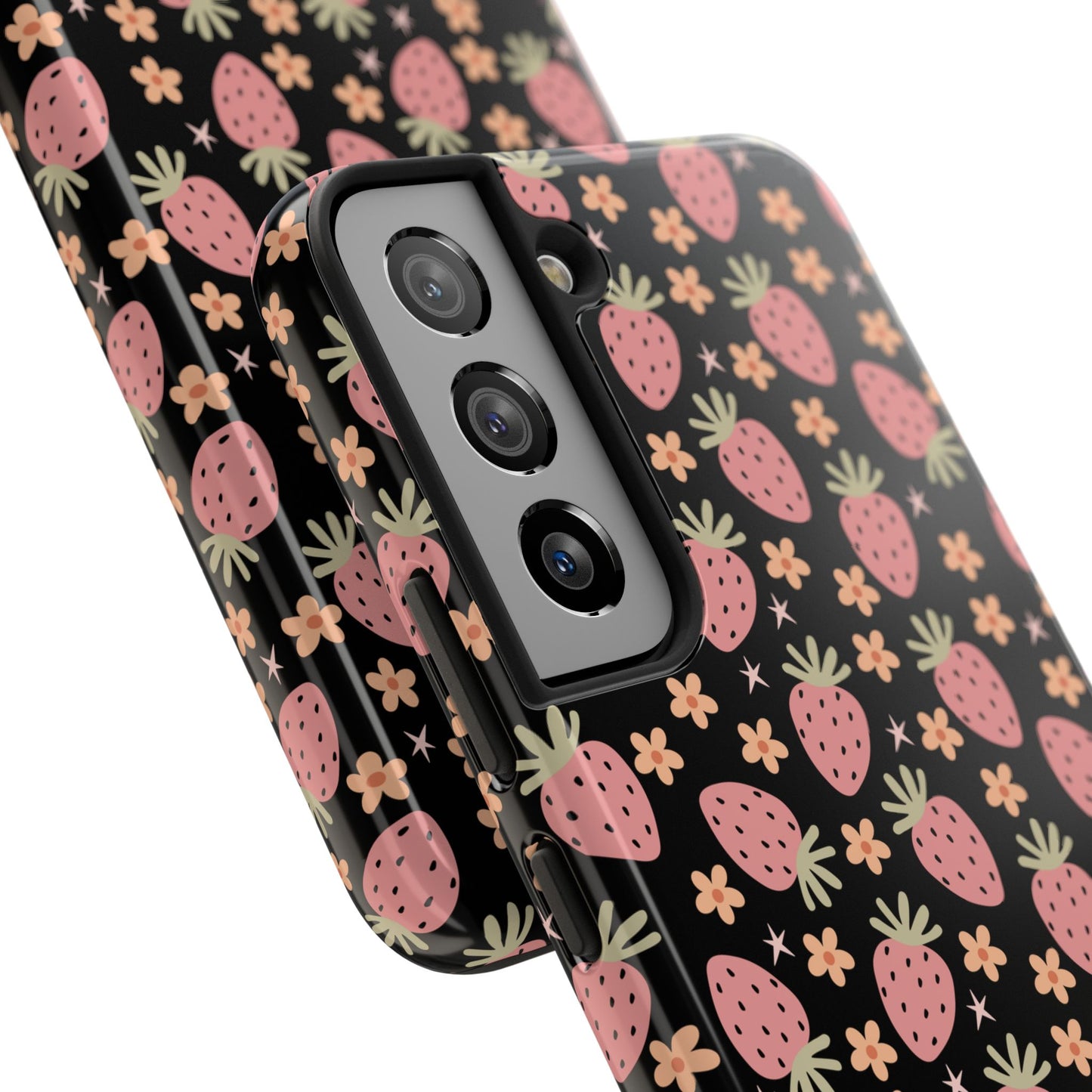 Cute Strawberry Pattern Tough Phone Cases, Floral Phone Cover, Protective Case, Gift for Her, Summer Vibes, Cute Accessories