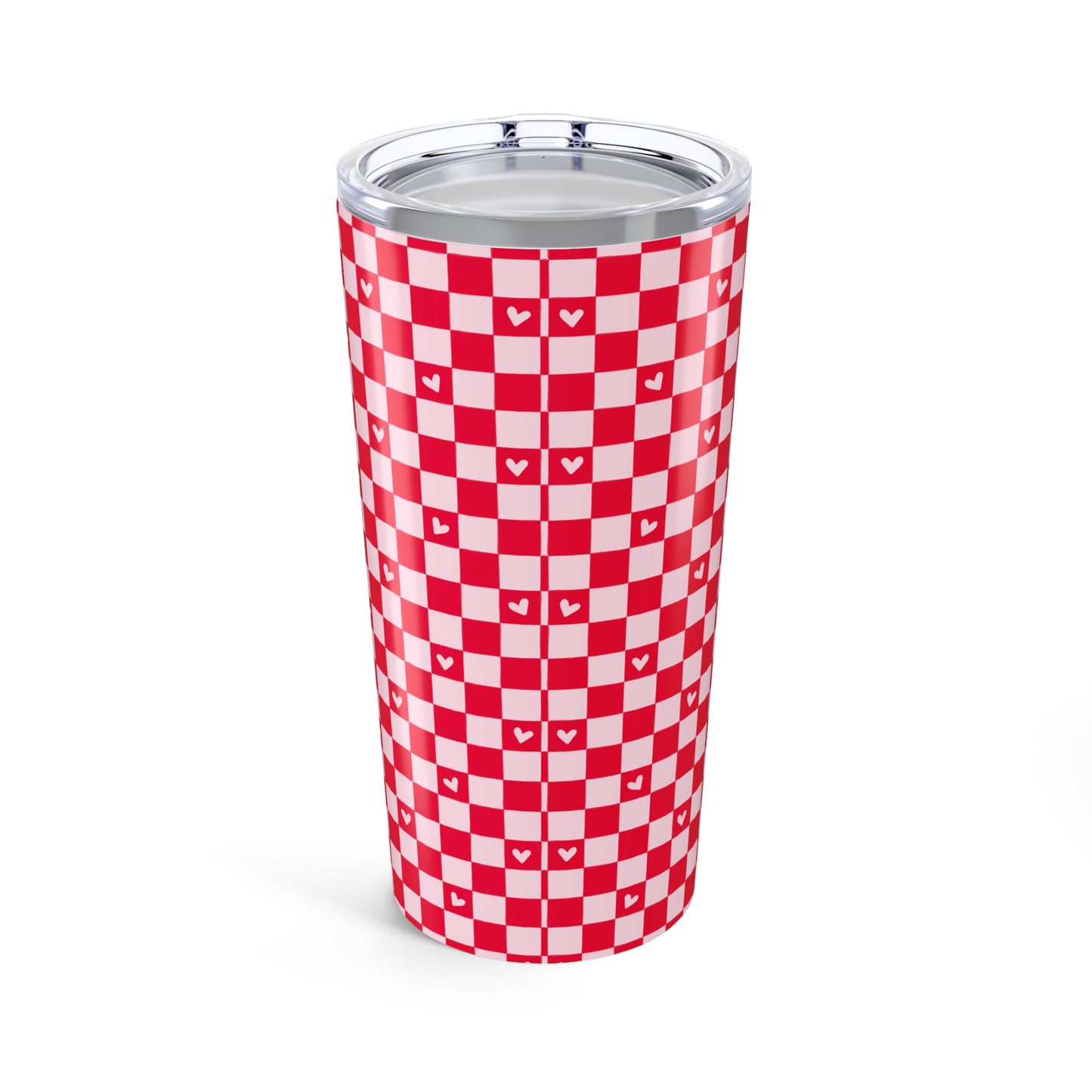 20oz Red Checkered Tumbler with Tiny Hearts